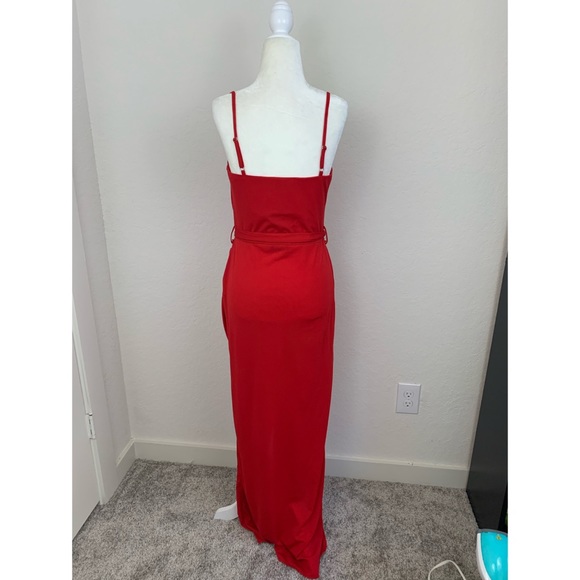 AX Paris Red Cowl Neck Maxi Dress With Slit - Picture 5 of 8
